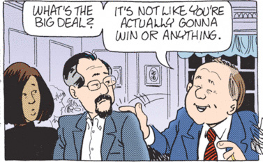 It's Bull's smugness that really does it.
